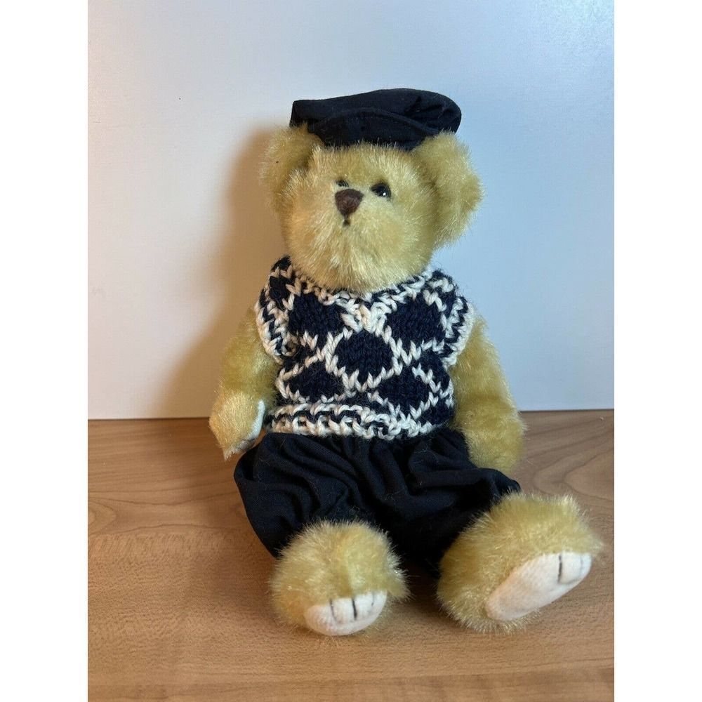Vintage Ty 9” Collectible Teddy Bear Jointed Navy Blue Outfit 1993